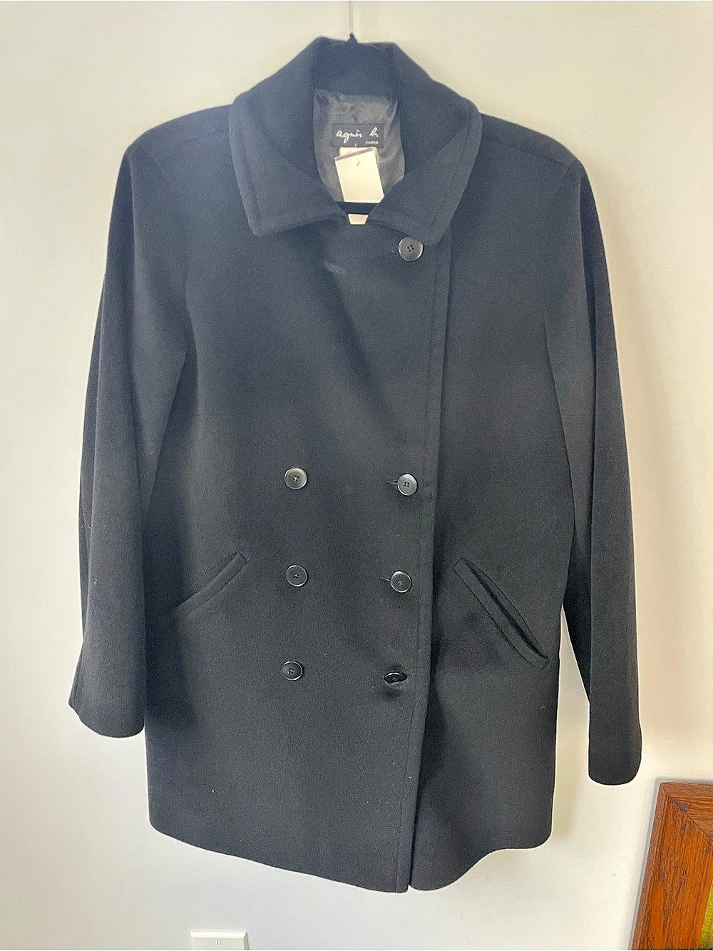agnès b. Women's Wool and Angora Black Pea Coat Made in France